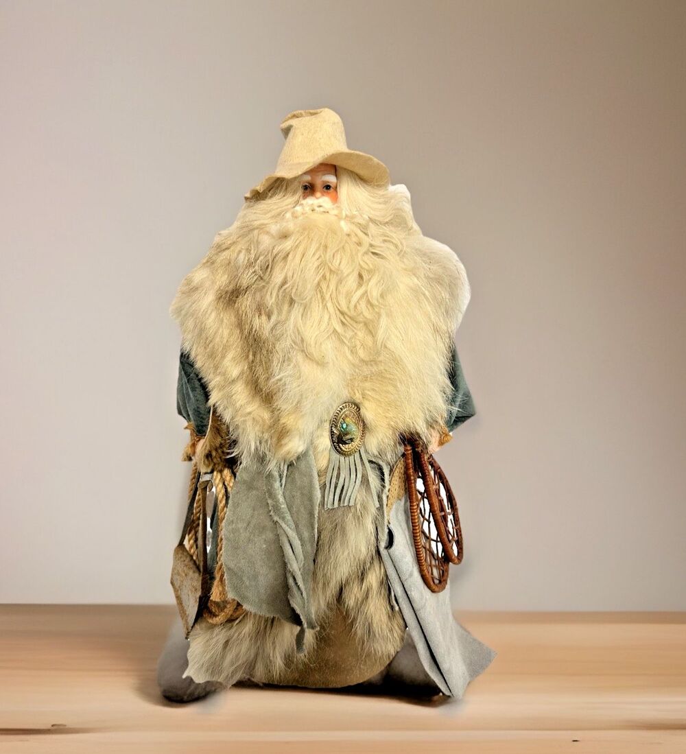 19.5" Handcrafted Artisan Old World Santa Suede Robe Turquoise Concha Real Fur